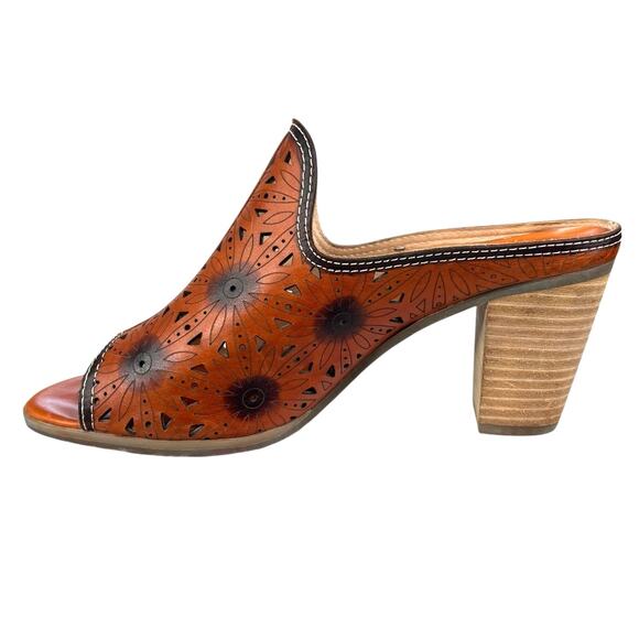 L’artiste X Spring Step Habune Brown Leather Floral Sandal Size 39 US 8.5 - Picture 2 of 12